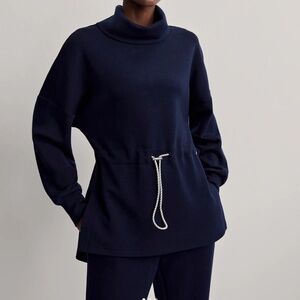 Varley size M Freya High Neck Cinch Waist Sweatshirt Sky Captain Navy